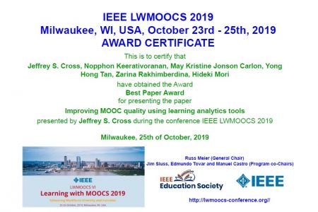 IEEE LWMOOC 2019でベストペーパーアワードを受賞